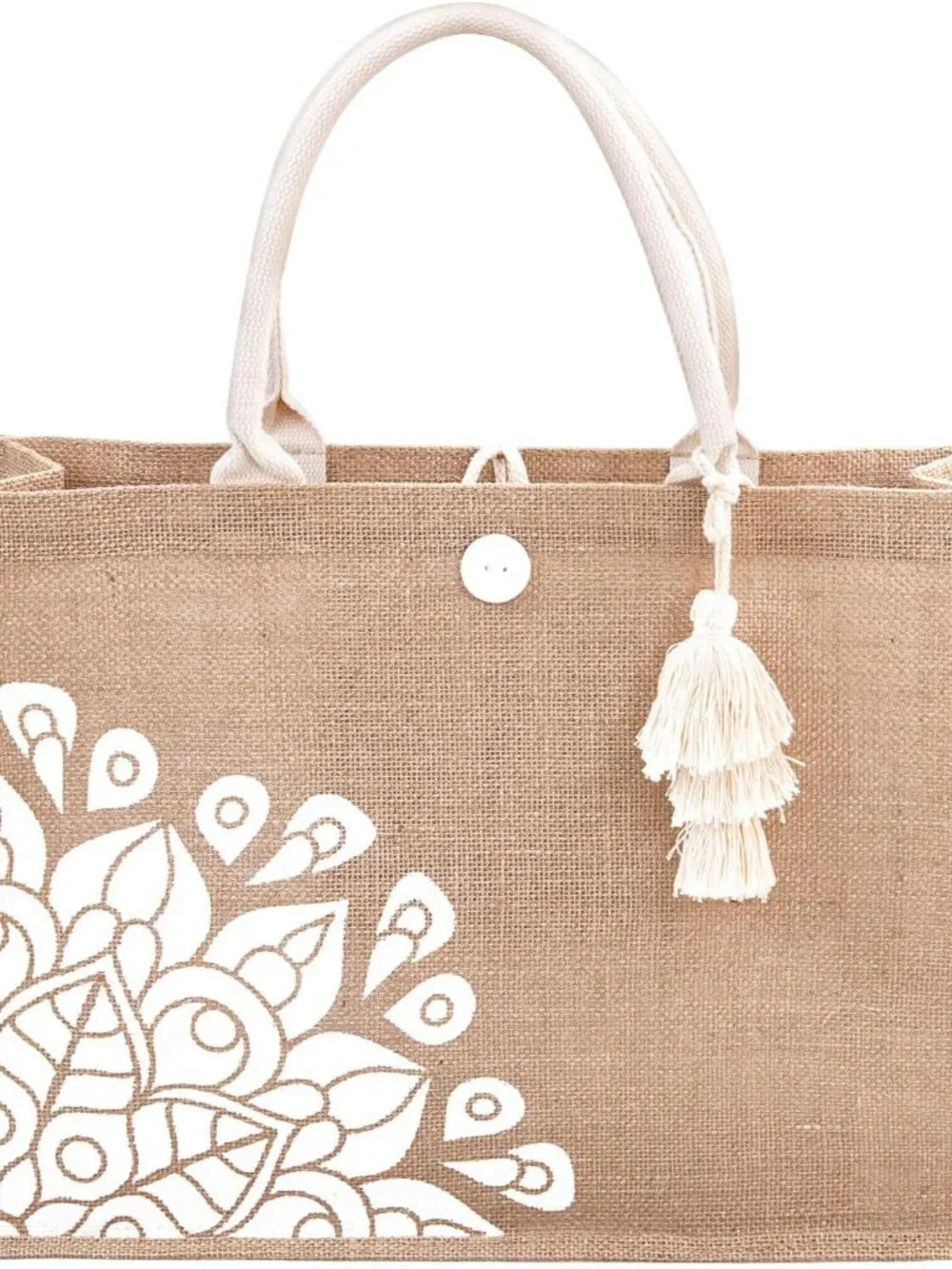 Jute Beach Bag for Women, Burlap Beach Tote Bag with Tassel Pocket, Summer Gift